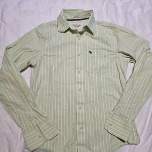 Abercrombie & Fitch Men's 100% Cotton Green Striped Shirt